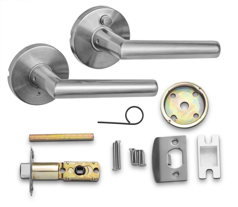 Berlin Modisch Privacy Lever Door Handle Sleek Round Easy to Open Locking Lever Set [for Bedroom or Bathroom] Reversible for Right & Left Sided Doors Heavy Duty - Satin Nickel Finish - Image 2